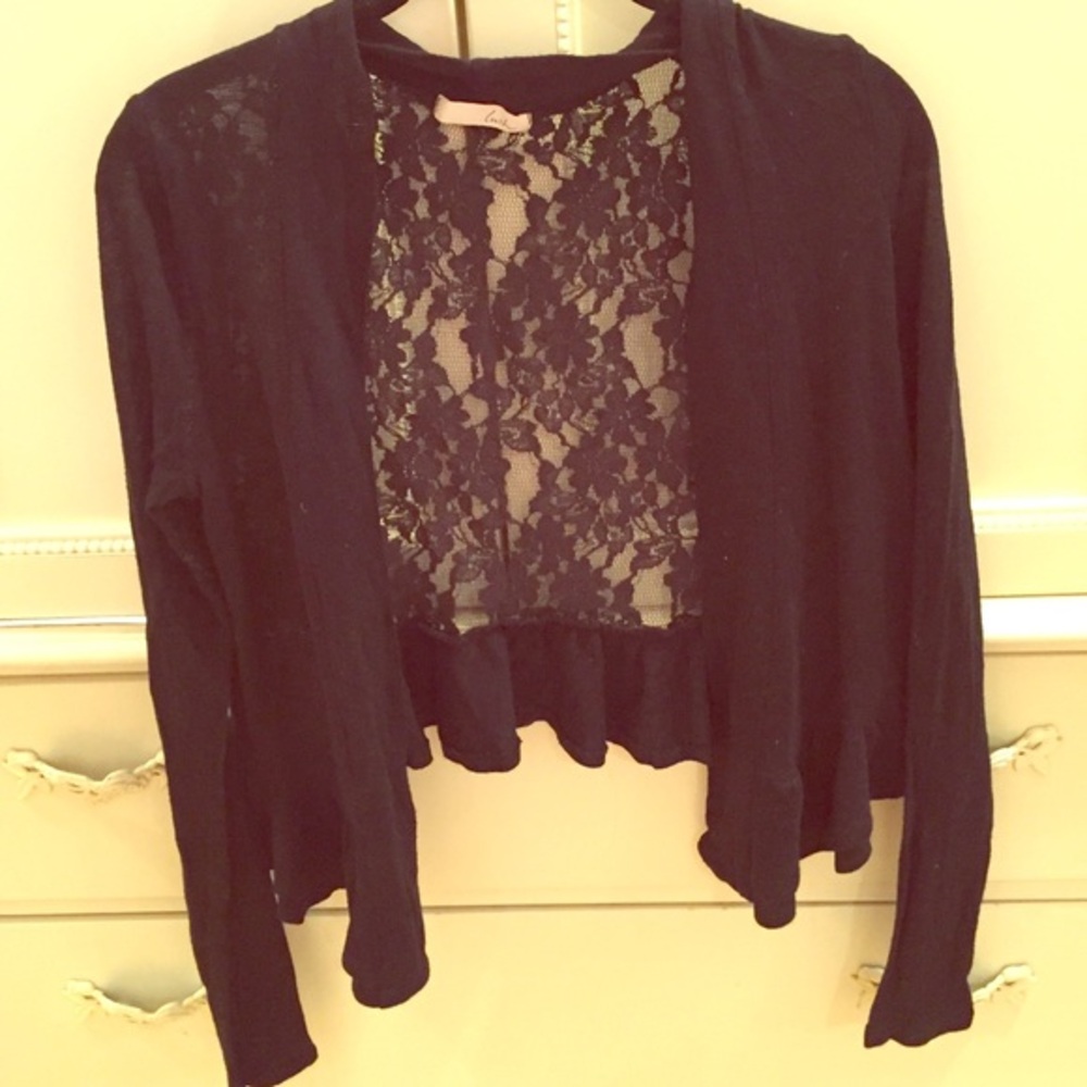 Lush Lace back and ruffle cardigan